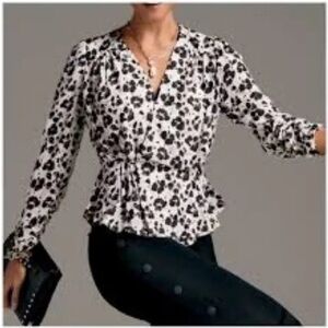 Cabi Leopard Print V-Neck cross front blouse with peplum